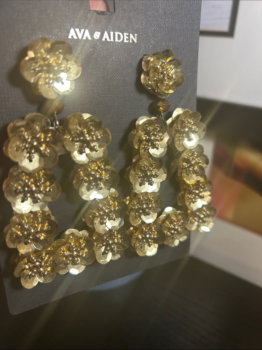 Ava & Aiden Gold Floral Sequin & Beaded Extravagant Earrings {New w Package}
